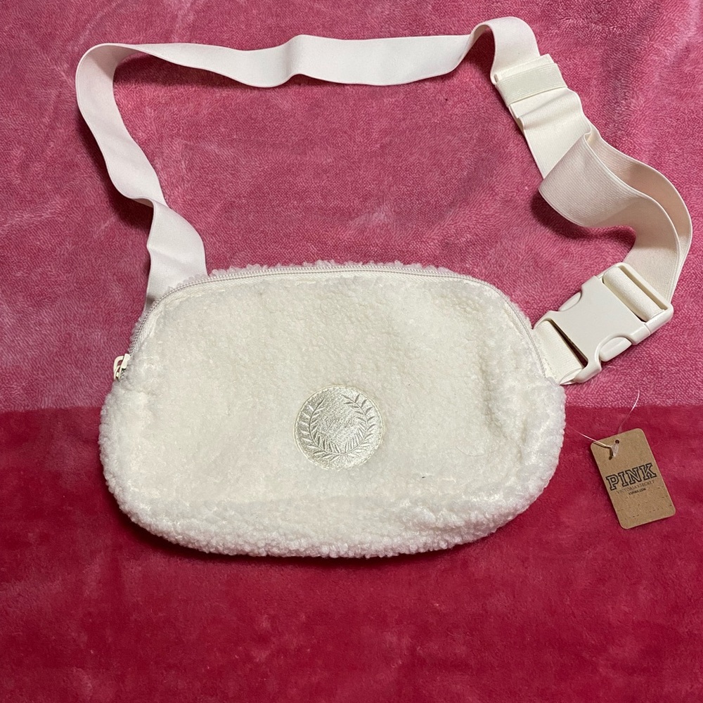 PINK Victoria's Secret White Fleece Crossbody Bag